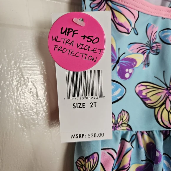 Betsey Johnson Pink Blue Girls Kids Toddler Size T2 Butterfly Swimsuit Sequins - Picture 6 of 9